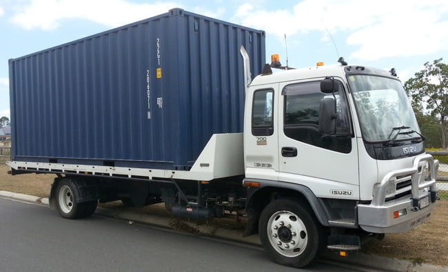 Shipping container being delivered in Melbourne